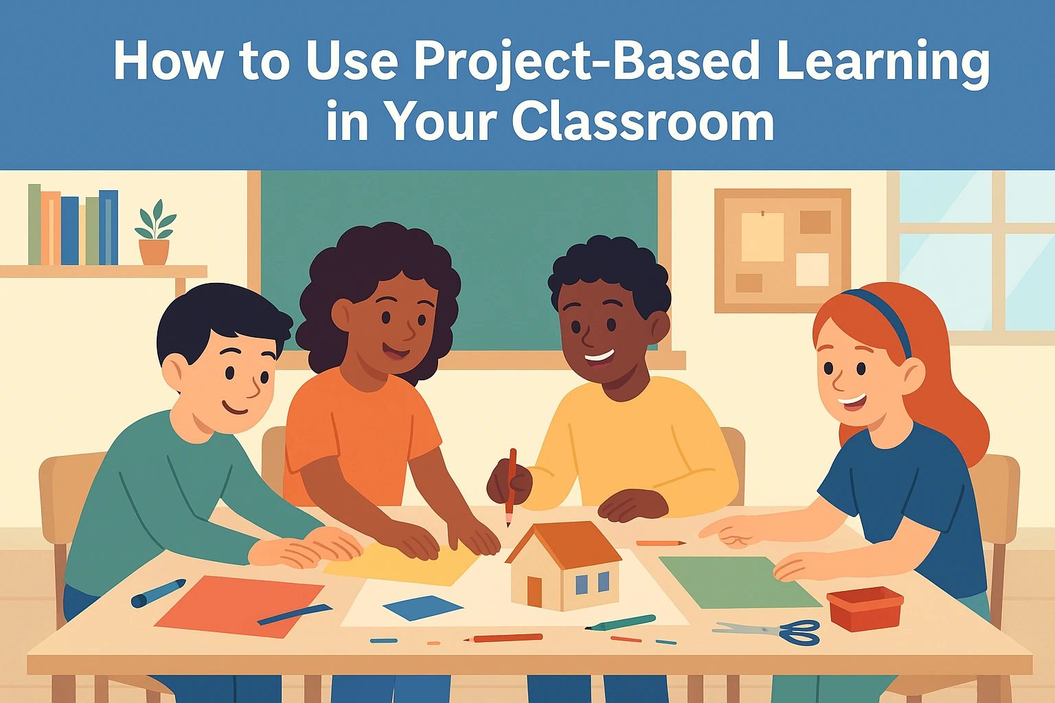 Students working together on a hands-on project, showing project-based learning in a classroom setting.